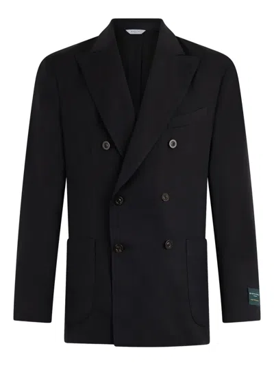 Boglioli Virgin Wool And Cotton Double-breasted K-jacket In Dark Blue