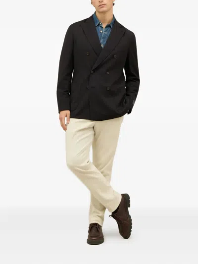 Boglioli Virgin Wool And Cotton Double-breasted K-jacket In Dark Blue