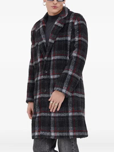 Hugo Boss Checked Buttoned Coat In Gray