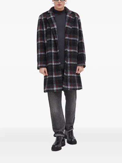 Hugo Boss Checked Buttoned Coat In Gray