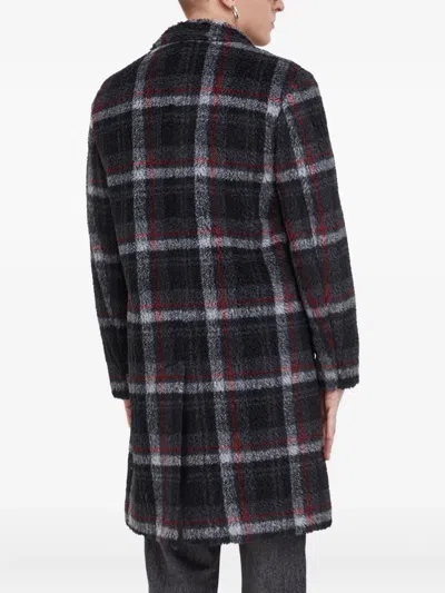 Hugo Boss Checked Buttoned Coat In Gray
