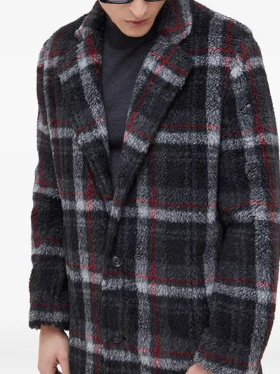 Hugo Boss Checked Buttoned Coat In Gray