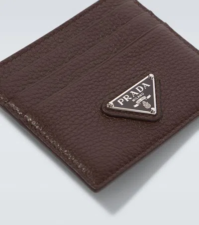 Prada Logo Leather Card Holder In Brown