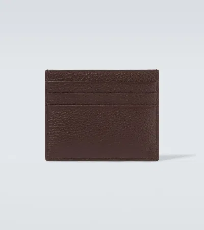 Prada Logo Leather Card Holder In Brown
