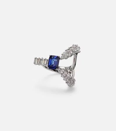 Yeprem Reign Supreme 18kt White Gold Ring With Sapphire And Diamonds In Brown