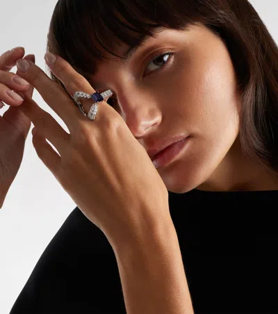 Yeprem Reign Supreme 18kt White Gold Ring With Sapphire And Diamonds In Brown