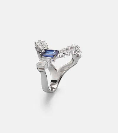 Yeprem Reign Supreme 18kt White Gold Ring With Sapphire And Diamonds In Brown