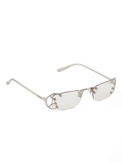 Prada Rimless Rectangular Sunglasses With Polished Metal Frames In Gray