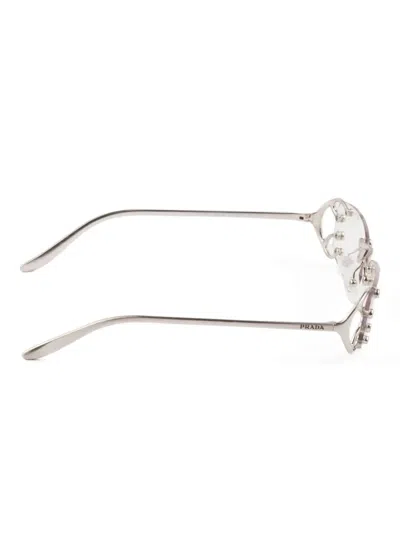 Prada Rimless Rectangular Sunglasses With Polished Metal Frames In Gray