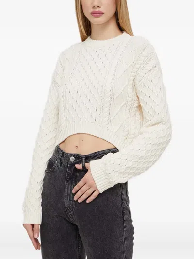 Hugo Boss Cable-knit Crew-neck Sweater In Neutral