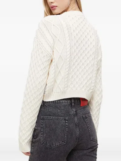 Hugo Boss Cable-knit Crew-neck Sweater In Neutral