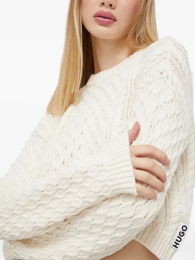 Hugo Boss Cable-knit Crew-neck Sweater In Neutral