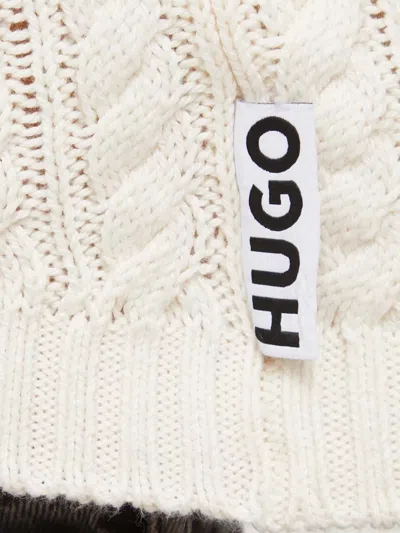 Hugo Boss Cable-knit Crew-neck Sweater In Neutral