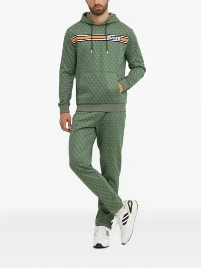 Guess Usa Logo Stripe Hoodie In Green