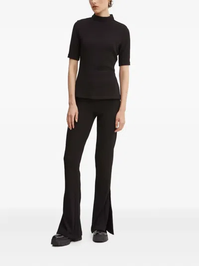 Hugo Boss Ribbed High-neck Top In Black