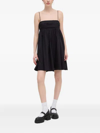 Hugo Boss Tie-strap Gathered Mini Dress In Black