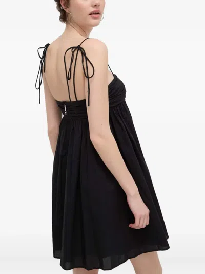 Hugo Boss Tie-strap Gathered Mini Dress In Black
