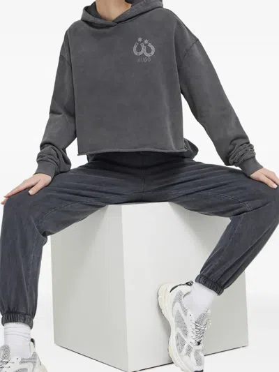 Hugo Boss Raw-edge Hoodie In Gray