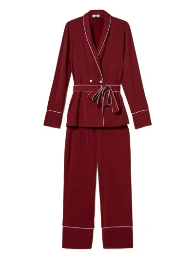 Twinset Mannish Belted Pyjama Trousers And Top Set In Red