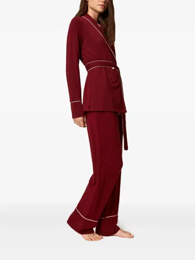 Twinset Mannish Belted Pyjama Trousers And Top Set In Red