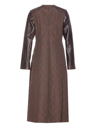 Max Mara Berta Leather-trimmed Quilted Shell Coat In Brown