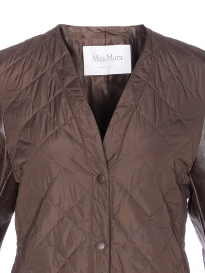 Max Mara Berta Leather-trimmed Quilted Shell Coat In Brown
