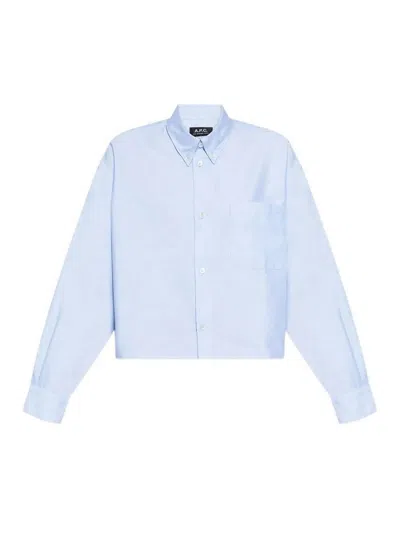 Apc Sophia Cropped Cotton Shirt In Blue