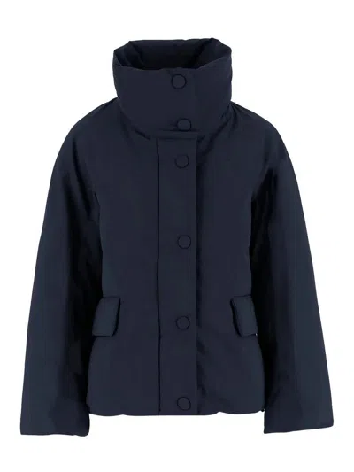 Aspesi Cotton Blend Jacket With High Collar And Flap Pockets In Blue
