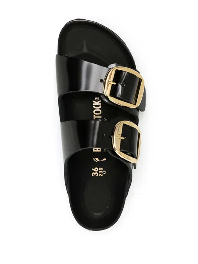 Birkenstock Black Vitello Sandals With Gold-tone Buckles In Black