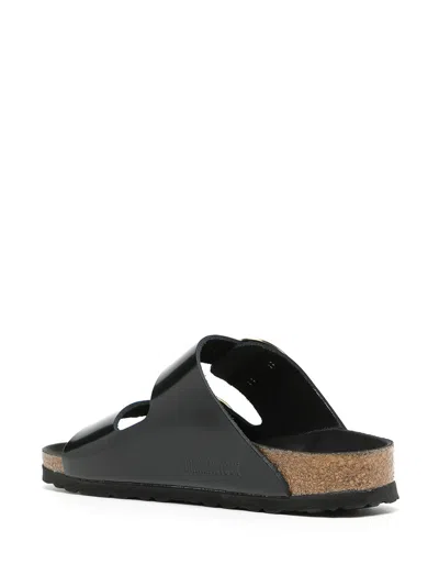 Birkenstock Black Vitello Sandals With Gold-tone Buckles In Black