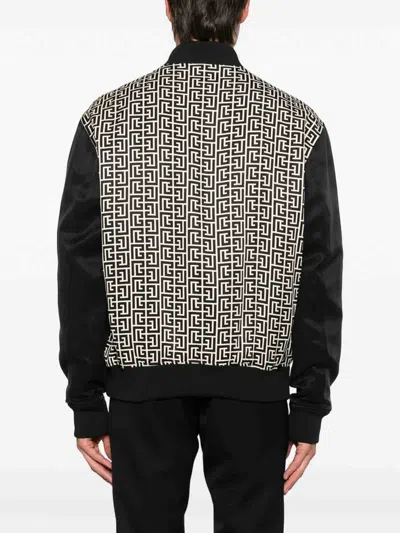 Balmain Pb Labyrinth Monogram Varsity Bomber Jacket In Black