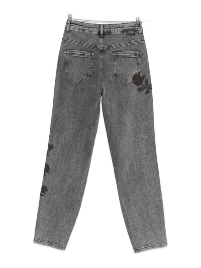 Blugirl Washed Grey Tapered Jeans With Floral Embroidery In Gray