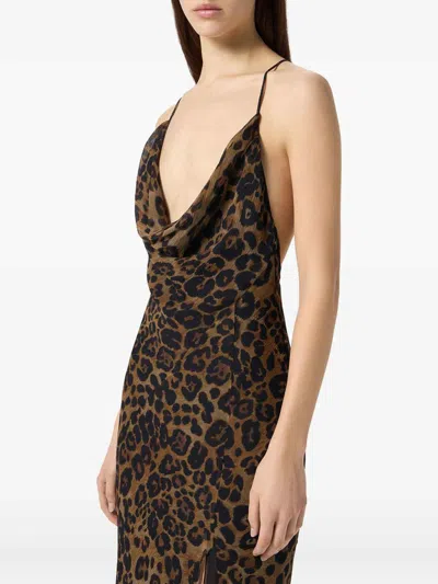 Blumarine Leopard-print Silk Gown In Brown