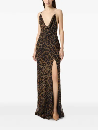 Blumarine Leopard-print Silk Gown In Brown
