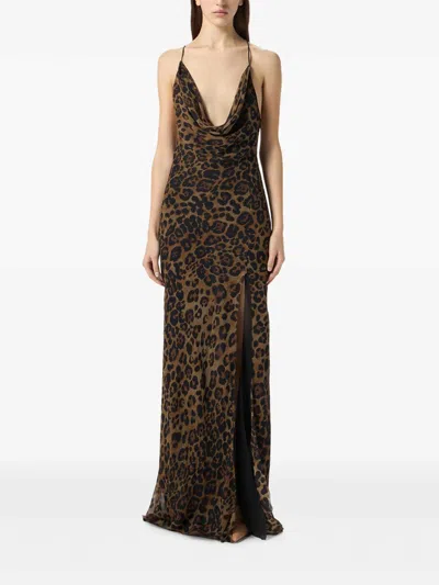 Blumarine Leopard-print Silk Gown In Brown