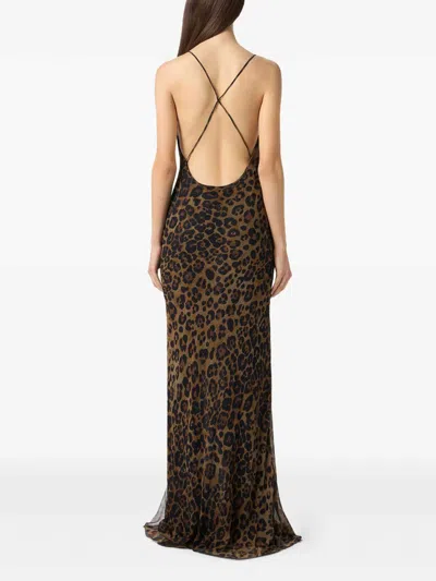 Blumarine Leopard-print Silk Gown In Brown
