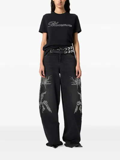 Blumarine Denim Palazzo Pants In Black
