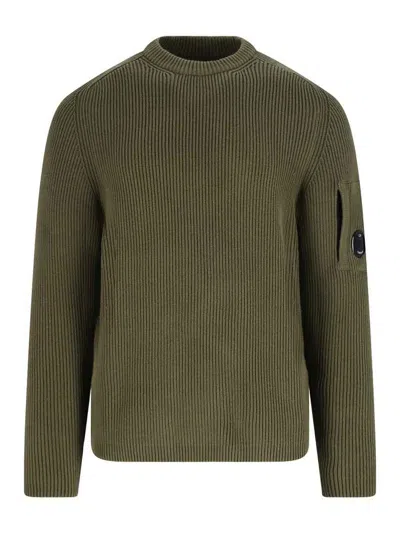 C.p. Company Chunky Ribbed Knit Sweater With Distinctive Patch Pocket In Green