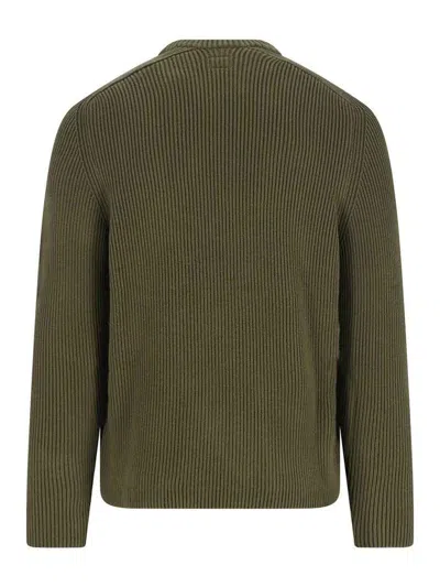 C.p. Company Chunky Ribbed Knit Sweater With Distinctive Patch Pocket In Green