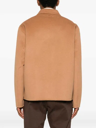 Calvin Klein Buttoned Patch-pocket Jacket In Brown