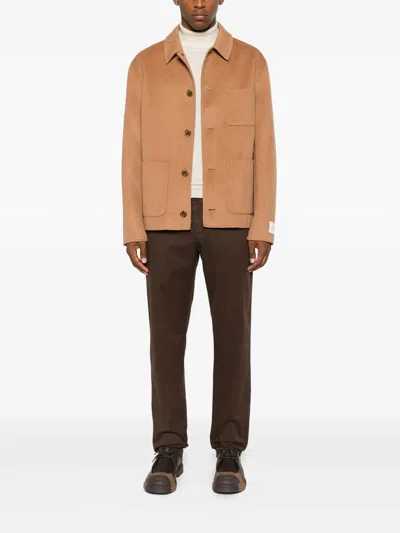 Calvin Klein Buttoned Patch-pocket Jacket In Brown