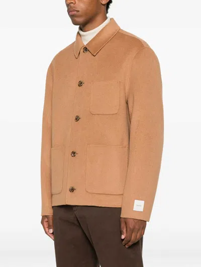 Calvin Klein Buttoned Patch-pocket Jacket In Brown
