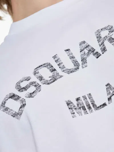 Dsquared2 Loose Fit Tee Logo Dsq2 Milano Sbiadito Effetto Texture Jersey Di Cotone T-shirt In White