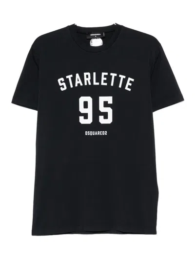 Dsquared2 Printed Black T-shirt With Bold White Details In Black