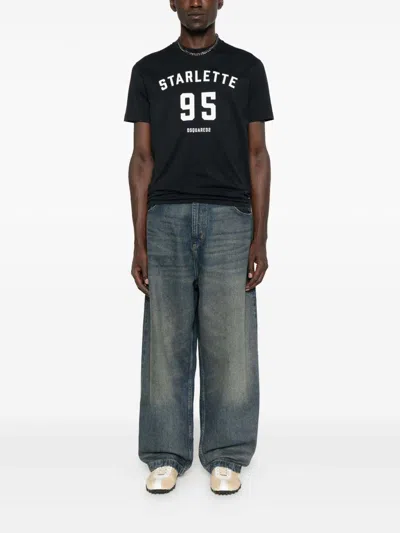 Dsquared2 Printed Black T-shirt With Bold White Details In Black