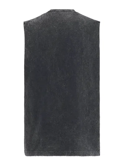 Dsquared2 D2 X Magliano Black Crew Neck Top With Logo Lettering And Front Print In Cotton Man In Gray