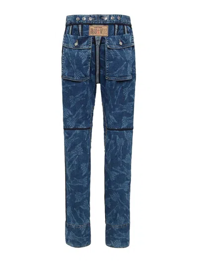 Dsquared2 Vaquera X D2 Statue Of Liberty Cargo Laser Wash Pant In Blue