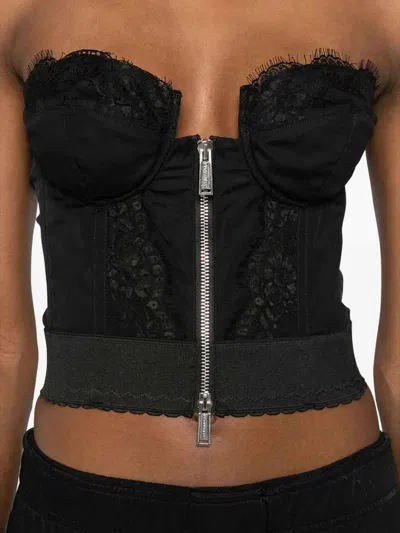 Dsquared2 Strapless Lace Cropped Corset Top In Black