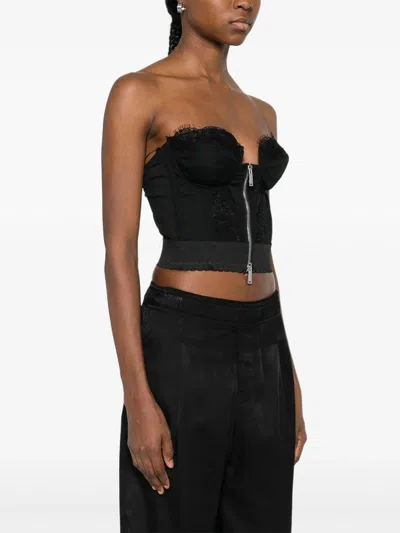 Dsquared2 Strapless Lace Cropped Corset Top In Black