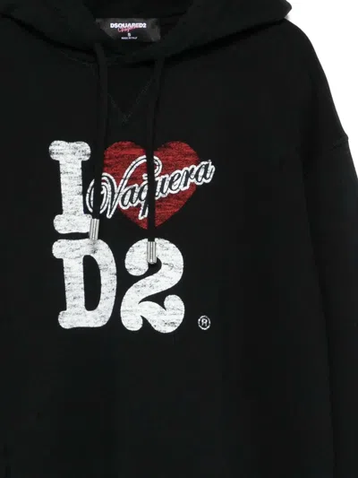 Dsquared2 Cotton Hoodie With Logo And Drawstring In Black